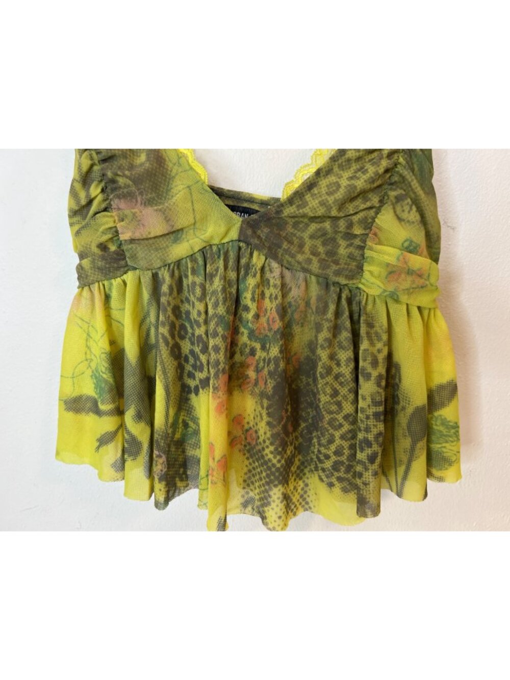 Urban outfitters Leah printed Green Y2K Babydoll Cami Medium Festival Top Party - Picture 6 of 10